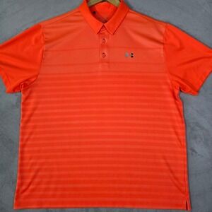 Under Armour Mens Orange Striped Short Sleeve Performance Golf Polo Shirt 3XL